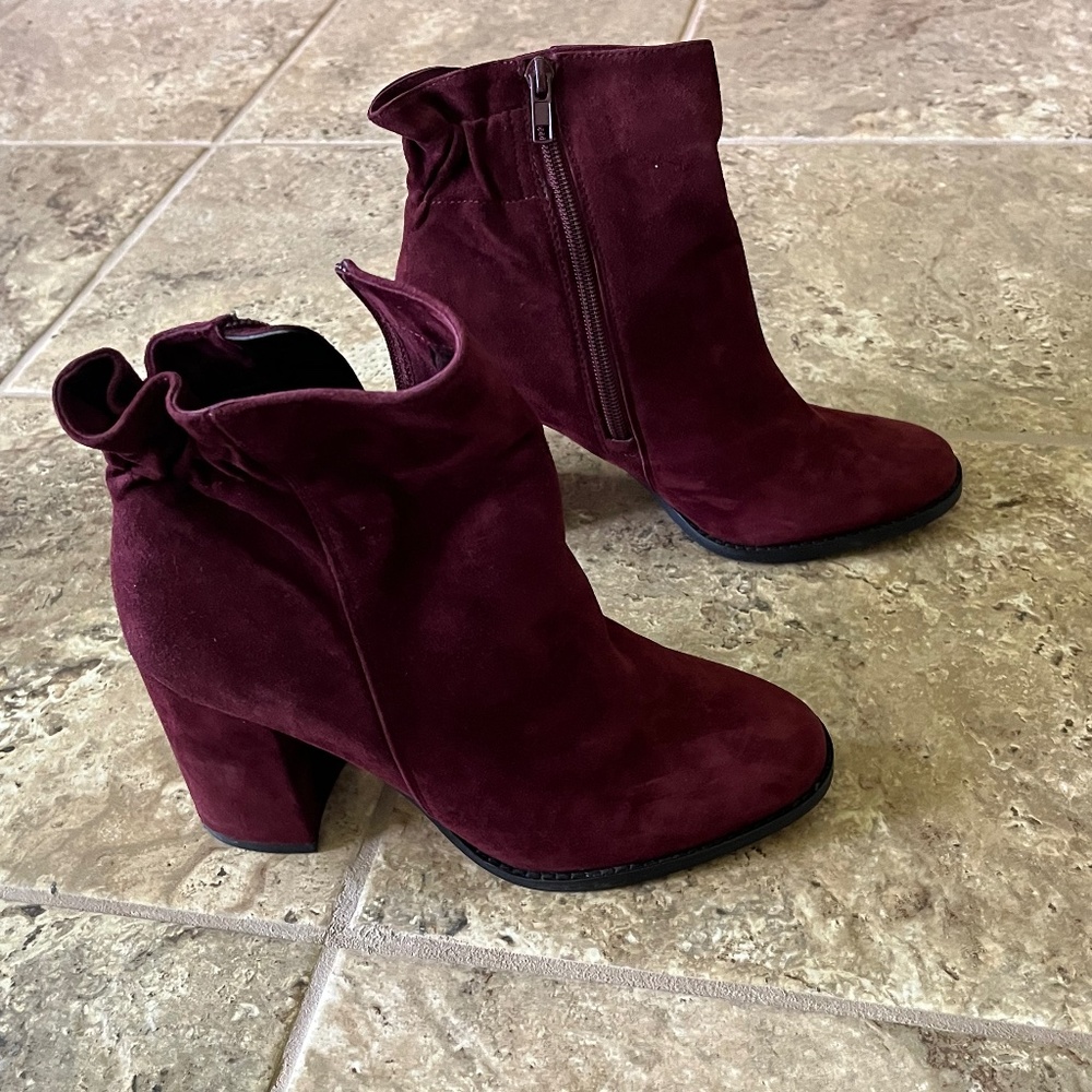 Burgundy Suede Heeled Boots